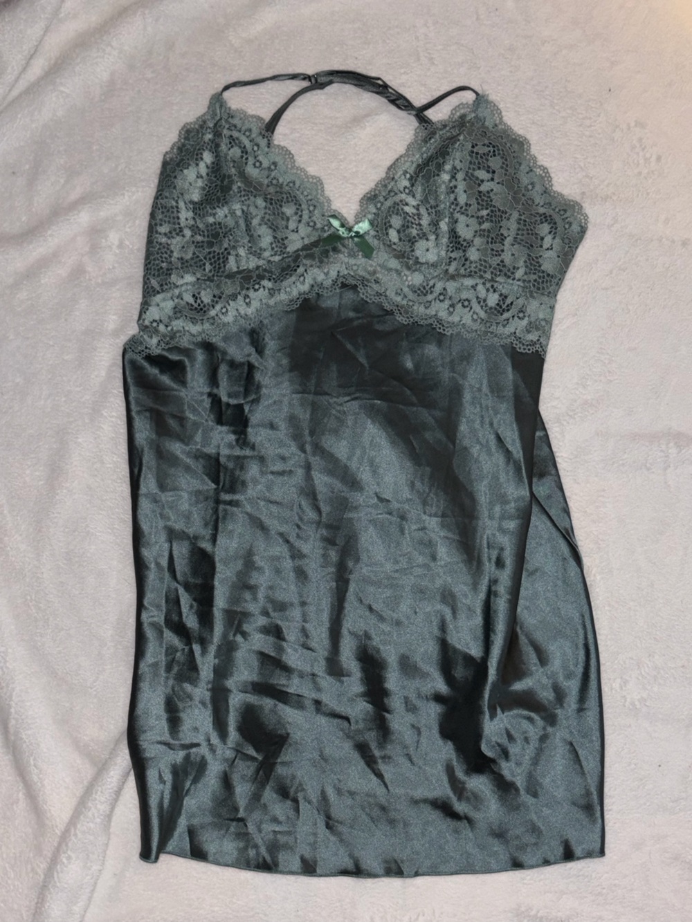 Women's Lace-Trim Satin Slip Nightdress in Deep Teal